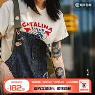 馬登女裝 美式復(fù)古重磅連體工裝褲休閑直筒闊腿長褲寬松牛仔背帶褲 牛仔藍 （版型偏大，建議拍小一碼）馬登工裝 L