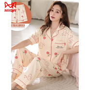 貓人（MiiOW）三件套睡衣女夏季純棉短袖開衫洋氣可愛學(xué)生宿舍家居服可外穿套裝 A38306純棉三件套裝 M 女: