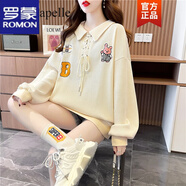 羅蒙衛(wèi)衣女2024秋季新款韓版寬松POLO刺繡小熊長袖女裝薄運動休閑外套 杏色 M