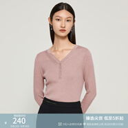 玖姿（JUZUI）雙色混紡云感針織衫女裝秋款氣質(zhì)V領(lǐng)打底衫毛衣 粉紅 S