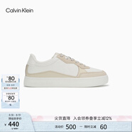 Calvin KleinJeans【七夕禮物】25春夏男士ck皮革拼接厚底運動(dòng)鞋板鞋YM01153 0LE-白色/米色 42