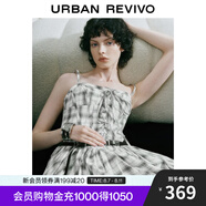 UR【明星同款】2025夏季新款女裝撞色花苞吊帶連衣裙UYV750045 米白格子 S