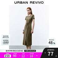 UR七夕2025春季新款女裝簡(jiǎn)約褶皺開(kāi)衩修身短袖連衣裙UWM750014 綠卡其 XS