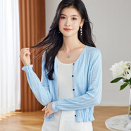 金菊【含桑蠶絲】2025秋季新品V領(lǐng)鏤空提花針織衫女毛衣短外套小開衫