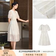 香影白色天絲連衣裙女2025夏季新款圓領(lǐng)燈籠袖抽繩國風(fēng)收腰仙女裙 米白 L 165/88A/110-125斤