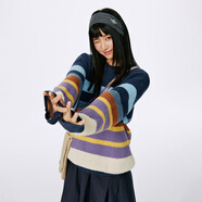 Mmlg彩色條紋毛衣女男2025秋季新款松軟紗線(xiàn)舒適百搭上衣情侶款針織衫 藍色條紋 S