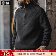 馬登工裝 美式半拉鏈立領(lǐng)毛衣男秋季半高領(lǐng)豎線肌理百搭彈力針織衫 炭黑色 (寬松偏大) L (175)