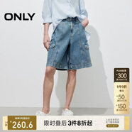 ONLY 2025春季復古水洗百慕大闊腿腰帶短褲牛仔褲女|125143015