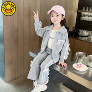 G.duck女童大蝴蝶結(jié)純色套裝2025年韓版寬松休閑兒童寶寶兩件套春天秋季 灰色套裝 蝴蝶結(jié)灰色套裝 90