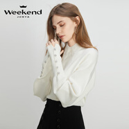 卓雅周末（JORYA weekend）【升級】新款刺繡蕾絲領(lǐng)鉆飾袖扣毛衣針織衫 白色 M