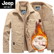 JEEP SPIRIT吉普棉衣男裝冬季外套羊羔絨加厚棉服大碼棉裝中青年冬天衣服外套 卡其色 M 95-110斤