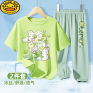 G.DUCKKIDS女童夏裝套裝夏天兒童裝女孩衣服純棉短袖防蚊褲速干大童女裝新款 ju檸檬喵抹茶綠+ju夏檬K灰綠 110 建議身高100-105cm年齡4-5