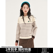 初語(yǔ)條紋毛衣女套頭修身2023冬季新款小個(gè)子POLO領(lǐng)寬松顯瘦針織衫 杏白條 L