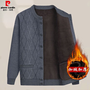 皮爾卡丹（pierre cardin）中老年爸爸秋冬加絨毛衣外套老年人針織保暖衣服爺爺加厚開(kāi)衫男裝 媼威2888【全身】淺灰色 加絨 S 105【推薦80-105斤】