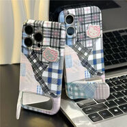 磊勝酷格紋拼接KT貓支架新款適用蘋(píng)果17Promax手機殼iPhone16pro小米15華為mate70pura80k60reno14榮耀40 菲林硬殼-中古風(fēng)格紋拼接+貼件+鏡面支架 vivo Y100