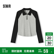 森馬（Semir）POLO衫女短款拼色插肩袖修身上衣小個子秋顯瘦套頭衫101524115003