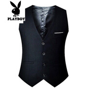 花花公子（PLAYBOY）韓版男馬甲西裝修身背心春秋休閑免燙商務(wù)禮服伴郎職業(yè)正裝 黑色 高品質(zhì)款 XS 30-40斤