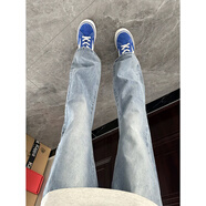 燦圖水洗微喇牛仔褲男秋冬季加絨彎刀顯瘦美式潮流百搭學(xué)生直筒長(cháng)褲子 淺藍色 常規 XL