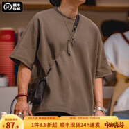馬登工裝 美式復古重磅圓領(lǐng)珠地棉T恤寬松廓形半袖短袖五分袖男夏 咖啡色（版型寬松） L