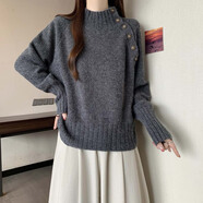 日韓女裝秋冬新款簡(jiǎn)約韓版半高領(lǐng)針織毛衣女大碼百搭休閑上衣外套 灰色 均碼