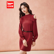IEF/愛(ài)依服2025冬季新款韓版成熟優(yōu)雅女人味氣質(zhì)感修身毛織連衣裙 紅 均碼