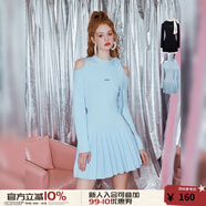 UNIFREE露肩針織連衣裙半高領(lǐng)設(shè)計感純欲辣妹性感收腰修身包臀裙 藍色 M
