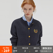 fano studios范洛2025秋季新款羊毛針織毛衣開衫學(xué)院撞色徽章刺繡金屬扣上衣女 深灰色 L （第二批）