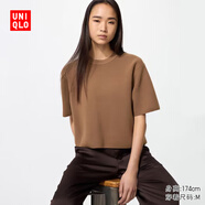 優(yōu)衣庫(kù)女裝羅紋圓領(lǐng)針織衫/短袖毛衣空調(diào)衫通勤478327 35 淺褐色 3XL /170/108C