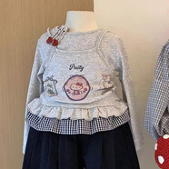 迪士尼（Disney）童裝女童巨好看秋裝長袖套裝洋氣女孩時髦kitty貓印花假兩件上衣 假兩件上衣 120