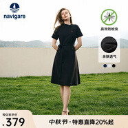 Navigare意大利小帆船短袖連衣裙女士夏季棉質(zhì)斜領(lǐng)裙子時(shí)尚顯瘦半袖a字裙 暗夜黑 XL 碼