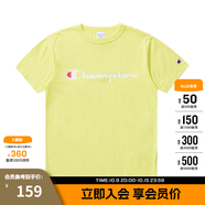 Champion夏季經(jīng)典款印花草寫(xiě)LOGO圓領(lǐng)休閑運(yùn)動(dòng)T恤無(wú)性別冠軍短袖男女情侶 熒光黃 M