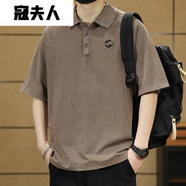 寇夫人佳澤雨男裝店polo衫男夏季復(fù)古水洗寬松上衣男士潮流刺繡 咖啡色 M