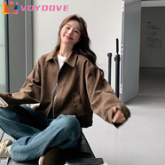 VOYDOVE美拉德咖色麂皮絨外套女2025新款復(fù)古短款感韓系春秋季夾克上衣 咖色【z】 S 【65-80斤】