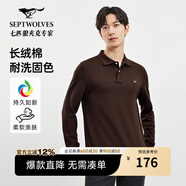 七匹狼男士長袖T恤男秋冬翻領挺括休閑商務打底男士上衣polo衫 305(深棕色)1D1D50605888 L 170/88A