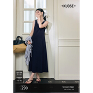 闊色（kuose）無袖針織背心連衣裙深藍色女2025夏季新款氣質(zhì)內(nèi)搭收腰長裙子 深藍色 L
