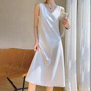 阿瑪施（AMASS）哥弟適用洋裝女V領(lǐng)夏內(nèi)搭內(nèi)搭赫本風(fēng)醋酸緞面小黑裙 純白色 L