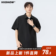 viishow翻領(lǐng)短袖男士polo衫2025夏季新款翻領(lǐng)半袖t恤男寬純色上衣服T 黑色 XL