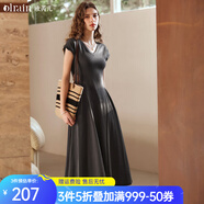 Olrain歐芮兒深灰色連衣裙女裝夏季新款時(shí)尚收腰顯瘦傘擺裙子 深灰色 M