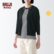 無印良品（MUJI）女式 防紫外線性能 強捻圓領開衫夏防曬衣防曬外套防曬服純棉全棉 黑色 3S S