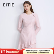 愛特愛（EITIE）精致粗花呢荷葉裙擺通勤連衣裙2025秋冬新款小香風(fēng)A字裙C2507842 花蜜粉63 2XL (175)