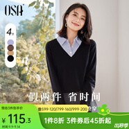 歐莎（OSA）小香風(fēng)假兩件黑色針織衫女外穿春秋季2025年新款打底上衣 黑色A XS