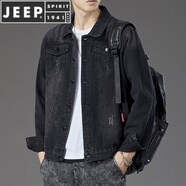 JEEP SPIRIT牛仔外套男士春秋季潮流寬松休閑秋裝薄款美式工裝翻領(lǐng)夾克男上衣 J10黑 L