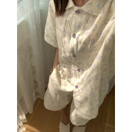 A類(lèi)全棉100%純棉嬰兒雙層紗布睡衣女2025夏季新款短袖家居服套裝 城堡花園（翻領(lǐng)短袖短褲） M 【建議120斤以?xún)?】