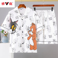 雅鹿夏季男睡衣短袖短袖薄款學(xué)生卡通加大碼青少年男士男式家居服套裝 8802男 L (100-125)斤