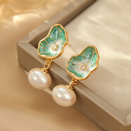 卓麥油畫(huà)荷葉新中式耳釘女高級感輕奢百搭時(shí)尚國風(fēng)彩色仿馬貝珍珠耳釘 油畫(huà)荷葉貝珠耳環(huán)