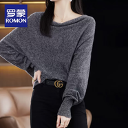 羅蒙（ROMON）秋冬季新款蕩領(lǐng)蝙蝠袖毛絨衫女寬松針織毛衣衫設(shè)計感洋氣套頭上衣 灰色 as-2115 S 建議80-95斤