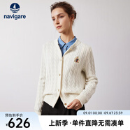 Navigare意大利小帆船女士毛衣秋冬季新款純綿羊毛長(cháng)袖開(kāi)衫通勤保暖外套男 科技白 XL