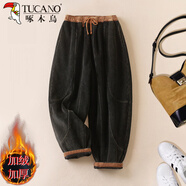 啄木鳥(niǎo)2025最流行高端燈芯絨褲女秋冬加絨加厚復古日系哈倫褲大碼燈籠褲 黑色 加絨 2XL 【建議131-145斤】