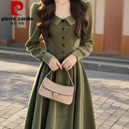 皮爾卡丹秋冬時(shí)尚款2025氣質(zhì)名媛富家千金感穿搭墨綠色翻領(lǐng)絲絨連衣裙子 墨綠色【裙長(cháng)118左右 】 S 90斤左右+面料有彈性