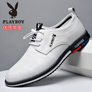 花花公子（PLAYBOY）男鞋2025新款商務(wù)正裝皮鞋透氣舒適內增高真皮休閑鞋子男 2124白色 37